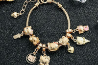 Vintage Kitty Charm Bracelet with Cupcake and Teapot / Cute and Collectible Jewelry