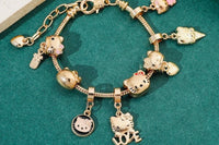 Vintage Kitty Charm Bracelet with Cupcake and Teapot / Cute and Collectible Jewelry