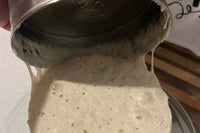 Bubbly and active. Use in sourdough loaves. Use in discard recipes such as brownies, pancakes, waffles and so much more. 
