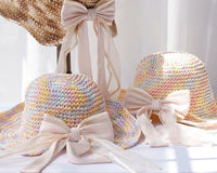 Monaco Cream Rose Ombré Ribbon Bow Straw Hat, Group Wedding and Anniversary Gift Hat, Mother's Day Gift