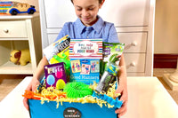 Eeboo Good manners cards, glow egg, stretch lizard geek, stretch caterpillar, fuzz bracelet, kinetic sand, extreme twiddle fidget
