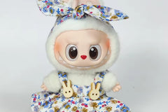 This is a 2 piece set for your Labubu doll. It includes a headband with a matching floral dress. Labubu doll not included