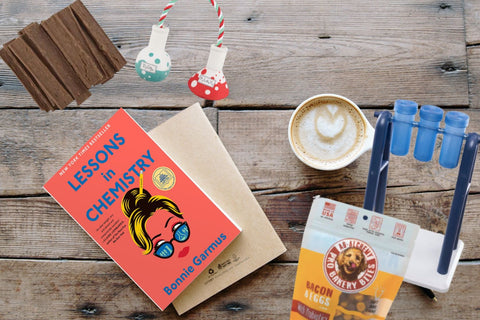 A collection of possible offerings in the subscription box: 1 toy and 1 treat bag to accompany your selected.