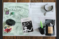 BOX CONTAINING WITCH BOX ITEMS FOR THIS THEME: CELTIC MAGIC                                                