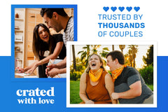 example of two couples laughing playing date night box subscription trusted by thousands of couples by crated with love