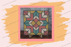 Display the completed Chevron Cross Wood Inlay piece on the stand for an elegant showcase of creativity.