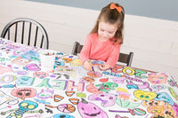 Seasonal kids coloring tablecloths; fun, themed designs delivered monthly for creative playtime all year long. Made in the USA