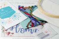 simple beginner friendly counted cross stitch craft diy supplies of thread, hoop, pattern, needle and tips