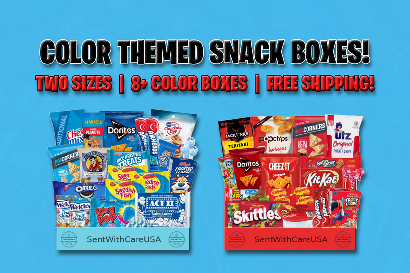 Color Theme Snackbox - SentWithCareUSA - Color Party Gift Color Snacks Small Snack Box Large Snack Box Rainbow Colors