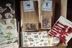 Gardening themed stationery box- vintage box DM36EOYR23H
different kinds of stamps, washi, pattern paper, and stickers that you can use in y