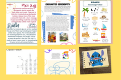 This is examples of newsletter pages. And the free autograph book. The one pictured has Stitch on the cover and says the name 'Brentley'
