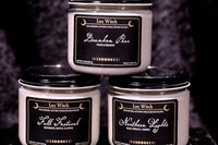The candles for this box are 10ox glass jar candles with black screw-on lids. These jars can be recycled after use. 100% soy, clean burn.