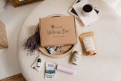 A closed Nature's Wellness subscription box with non-toxic, natural, vegan skin-care, and household products.