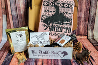 The Stable Box Subscription - a horse graphic tee, horse treats, hay net, vinyl sticker and earrings.