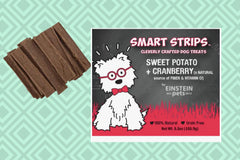 These Smart Strips contain wholesome ingredients like Sweet Potato and Cranberry by Einstein Pets for your pet's health and taste buds!