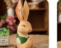 Cute Rabbit Green  Decorative Wood Carving Decor