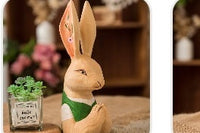 Cute Rabbit Green  Decorative Wood Carving Decor