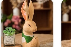 Cute Rabbit Green  Decorative Wood Carving Decor