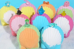The kids bath time box includes a bath toy a soap and a bath bomb. It is so much fun to play in the tub with toys and soap 