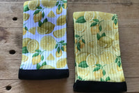 Easy peasy lemon squeezy lemon crew socks, with white and yellow background.  Super comfortable socks you will always grab.
