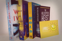 Brown subscription box filled with four surprise fiction books, offering captivating stories and diverse plots for literature lovers.