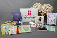 Bette's Box of Blessings subscription box featuring faith-themed items, including devotionals, cards, and inspirational gifts