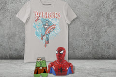 Avengers Captain America running with iconic shield Tshirt, Stan Lee Animigos Socks, Spiderman Bust Cookie Jar.