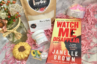 Bubbles & Books subscription box featuring a novel, sunflower bath fizzle, body scrub, and body lotion
