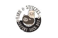 Yarn and Stitches logo with an Alpaca and Sheep along with small socks to indicate this is a Sock yarn subscription box. 