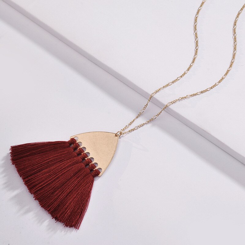 Image of Crimson + Gold Tassel Necklace
