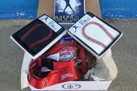 Pro Style Sports major league baseball gift box featuring a brown, black, or white baseball wallet, team lanyard, card, and cracker jacks