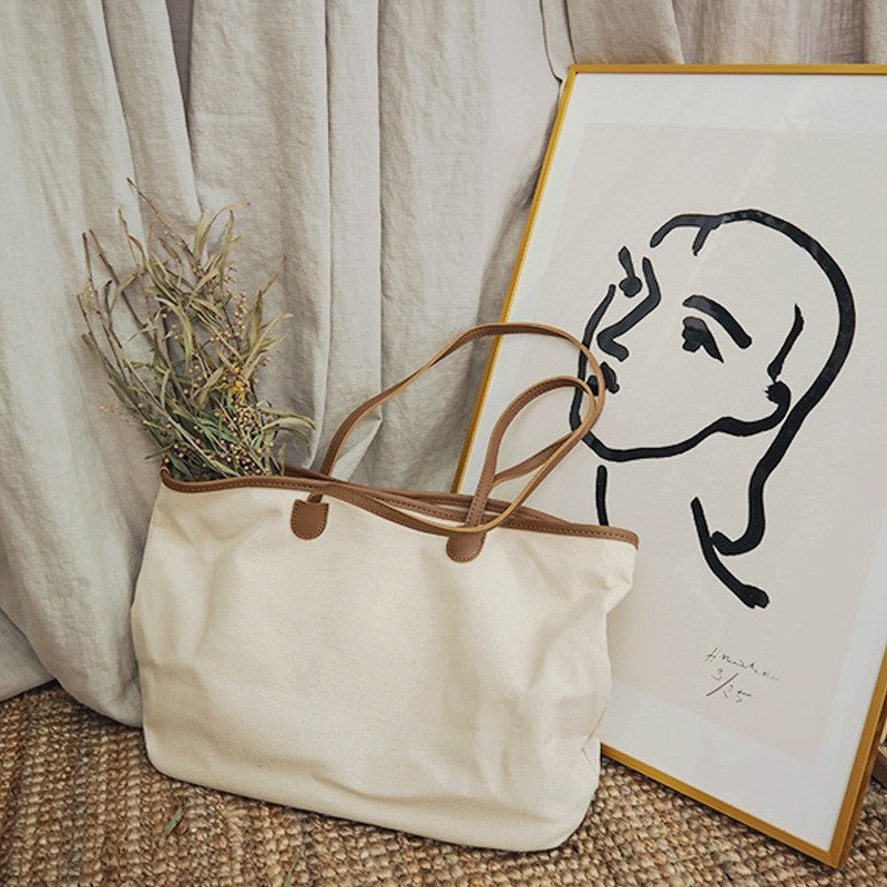 Image of Megan Leather Handle Canvas Tote Bag