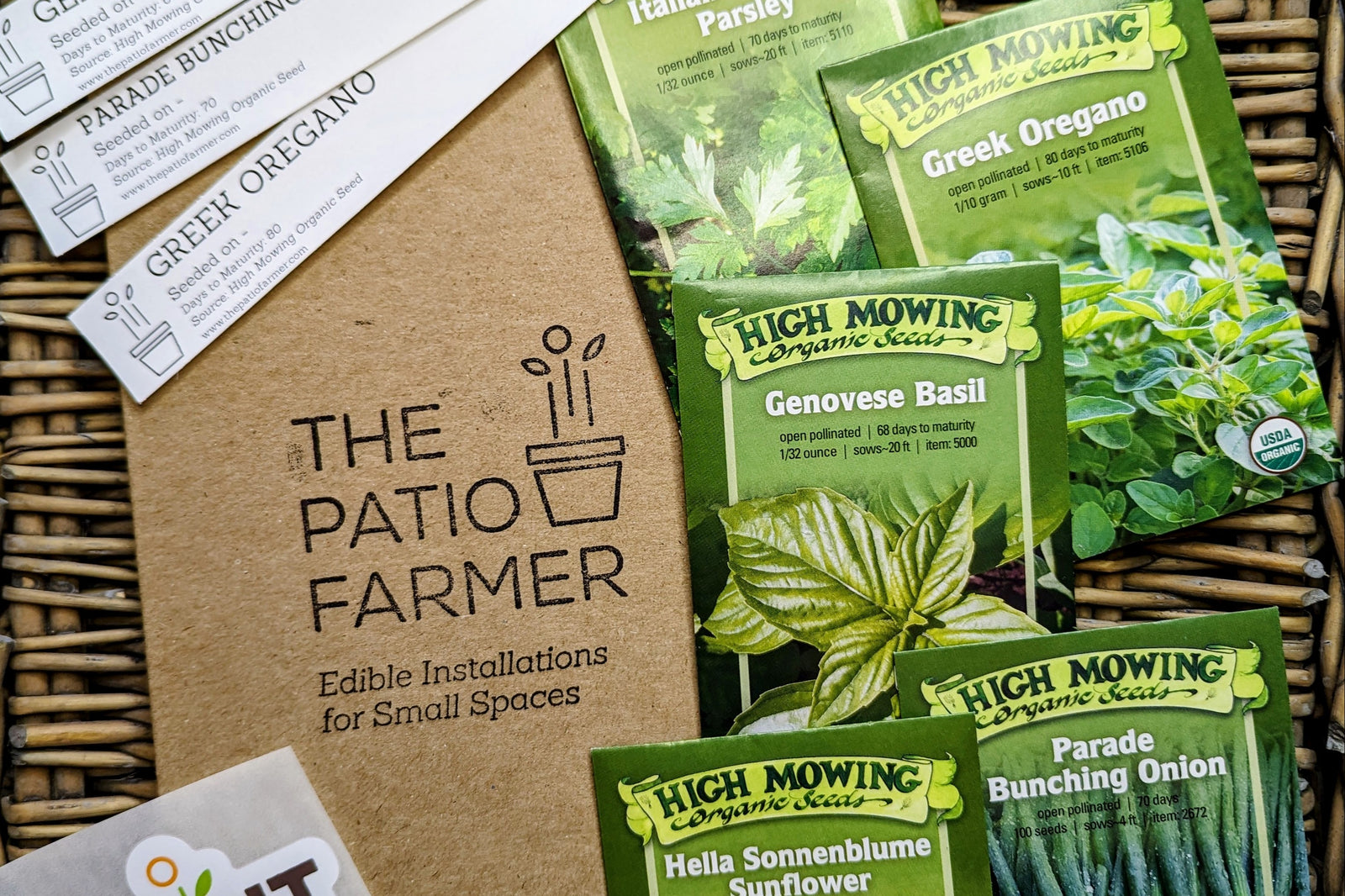 The Patio Farmer Box contains 5-7 items each month including 2-3 packets of organic seeds, plus tools to help you grow your own food! 