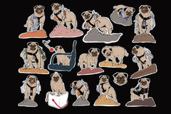 Vinny the Pug's Sticker group #2 contain many images inspired by actual photographs of Vinny climbing boulders in the Sonoran Desert.