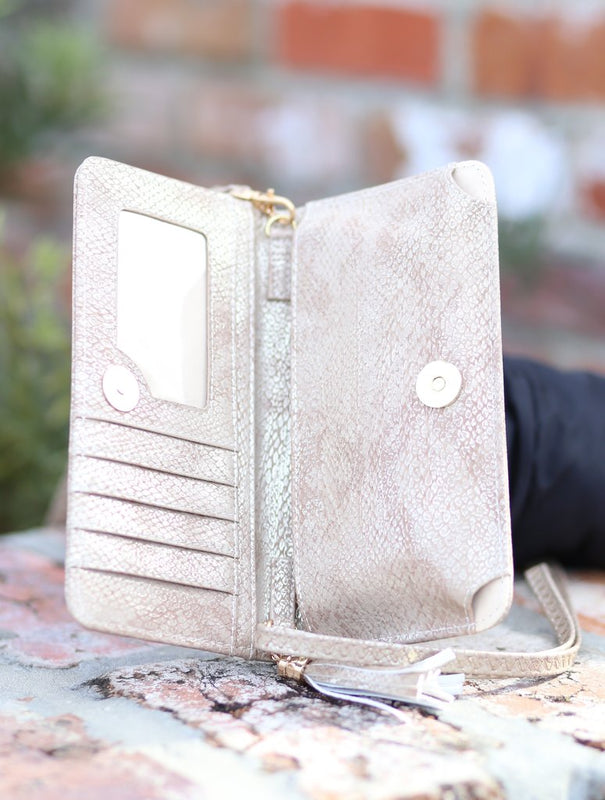 Image of Caroline Hill Maria Cellphone Wallet/Wristlet/Crossbody-Perforated Taupe