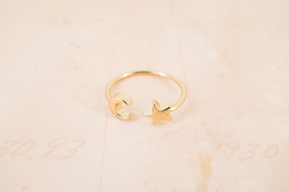 Image of Crescent Moon & Star Adjustable Ring