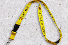 Eat Sleep Softball Lanyard with removable alligator clip connector, safety break away, and double sided printing