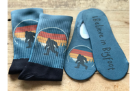 I Believe in Bigfoot Crew Socks, and No-Show Socks.  A beautiful grey/blue with Bigfoot's silhouette against a sunset.