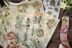 Gardening themed stationery box- vintage box DM36EOYR23H
different kinds of stamps, washi, pattern paper, and stickers that you can use in y