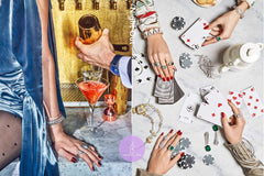 Two thejewelpick gift cards being held and played by a woman in two pictures.