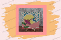 Display the completed Hummingbird at Coneflower Wood Inlay piece on the stand, a symbol of life and charm for your space.