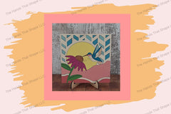Display the completed Hummingbird at Coneflower Wood Inlay piece on the stand, a symbol of life and charm for your space.
