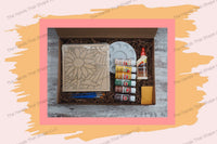 Unwrap the DIY kit, containing everything you need to create a stunning Sunflower Field Wood Inlay art piece.