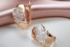 Two tone 14k Rose Gold 585 stamped Silver Rose Design On rose gold background earring set for pierced ears