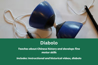 The Diabolo mini-activity comes with an instructional and historical video, and the diabolo itself. It teaches history and motor skills.