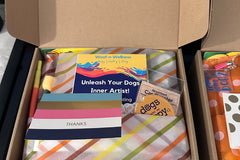 An image of a subscription box packed with tissue paper and a thank you card. There is also the activity guide. 
