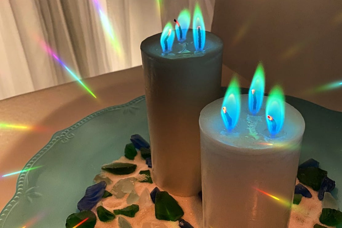 Classic Pillar Candle with REAL *** Red - Green - Blue Flame *** Monthly Box Subscription - MUST SEE !!!