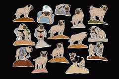 Vinny the Pug's Sticker group #3 contain many images inspired by actual photographs of Vinny climbing boulders in the Sonoran Desert.
