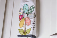 Flower applique tea towel
