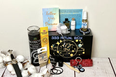 Items inside the 555 ritual box talisman, incense, candle, herbs, spray, instructions, spiritual bath